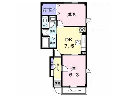 アロッジオK3B(2DK/1階)の間取り写真