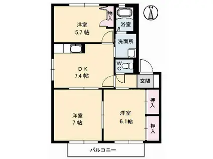 シャーメゾン平木 B棟(3DK/1階)の間取り写真