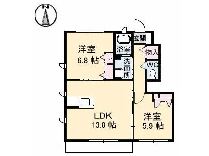 パインテイル B棟(2LDK/1階)の間取り写真
