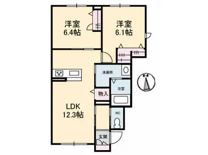 シャーメゾン円座 Ⅱ(2LDK/1階)の間取り写真
