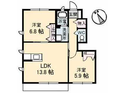 ブランシェーMA棟(2LDK/1階)の間取り写真