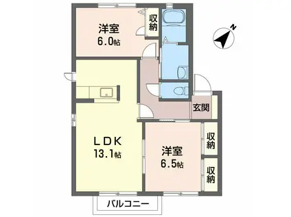 ジュネスタウンA棟(2LDK/1階)の間取り写真