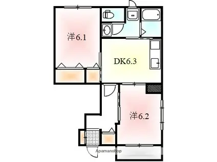 ペガサス弐番館(2DK/1階)の間取り写真
