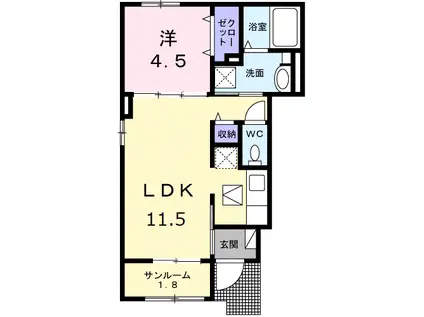 クラール木太リゾンネA(1LDK/1階)の間取り写真