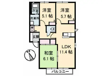 ラフォーレC棟(3LDK/1階)の間取り写真