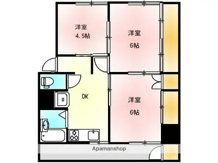 ヴィラナリー屋島Ⅱ5号棟(3DK/3階)の間取り写真