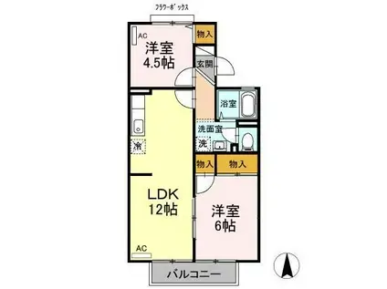 グレースヴィラA(2LDK/2階)の間取り写真