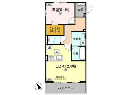 J.リヴェール高松西宝町 B棟(1LDK/1階)の間取り写真