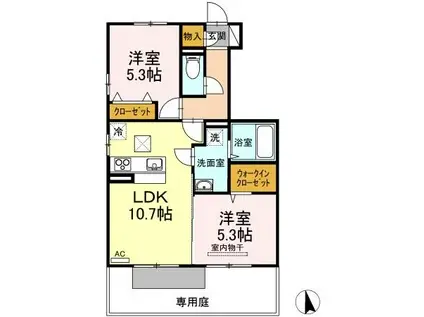 ルミエールD棟(2LDK/1階)の間取り写真