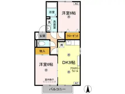 セジュール伏石A棟(2DK/2階)の間取り写真