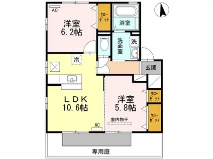 グランノーブルA(2LDK/1階)の間取り写真