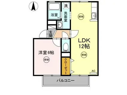 ビッグベアハイツ B棟(1LDK/2階)の間取り写真