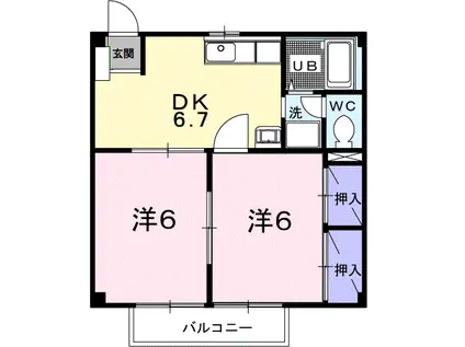 ミューズ松本Ⅲ(2DK/1階)の間取り写真
