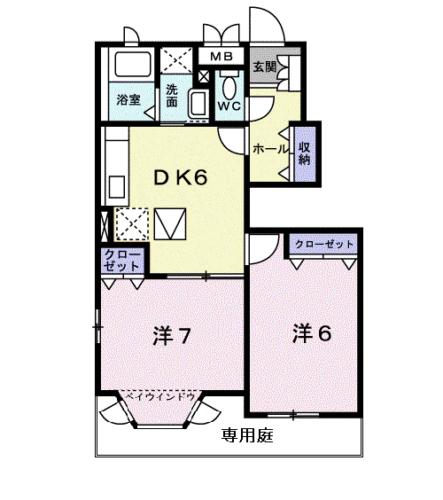 ドエルエバ-グリーンA(2DK/1階)の間取り写真