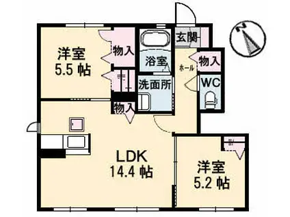 シャーメゾン空港通B棟(2LDK/1階)の間取り写真