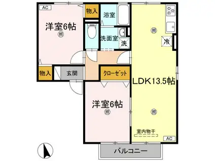 ファミール河野A棟(2LDK/2階)の間取り写真