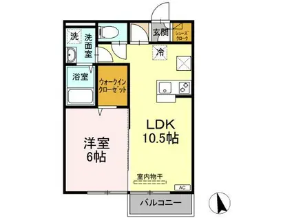 リビングタウン高松中央B(1LDK/1階)の間取り写真