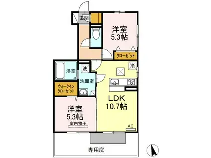 プティ ボヌール B棟(2LDK/1階)の間取り写真