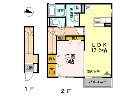 ルーラルタウンA棟(1LDK/2階)の間取り写真