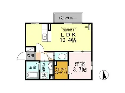 フェリーチェ空港通B棟(1LDK/2階)の間取り写真
