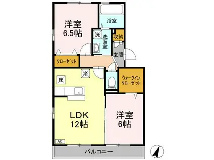 マインパレスⅡ B棟(2LDK/1階)の間取り写真