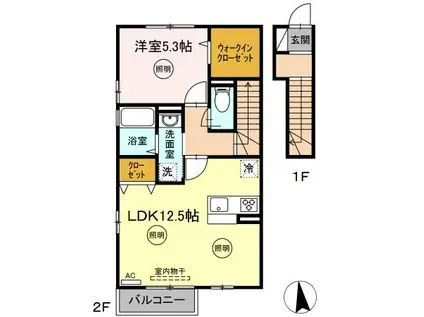 シャインポート屋島2(1LDK/2階)の間取り写真