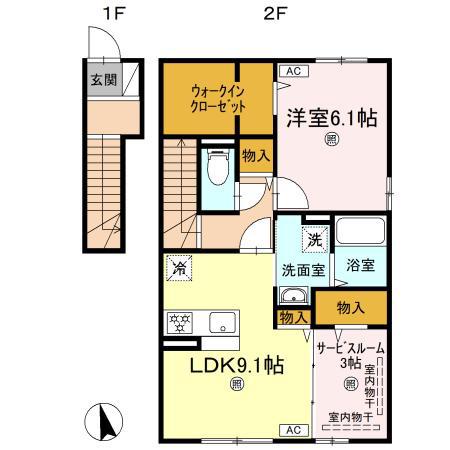フェリーチェA棟(1LDK/2階)の間取り写真