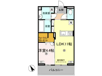 J.リヴェール高松西宝町 C棟(1LDK/2階)の間取り写真