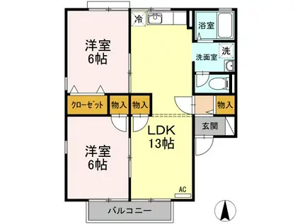 レジデンス一本松 C棟(2LDK/2階)の間取り写真
