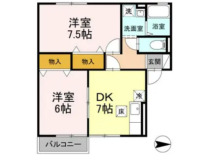 カメリーヒルズ(2DK/1階)の間取り写真