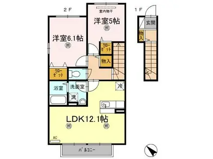 エスポワールB棟(2LDK/2階)の間取り写真