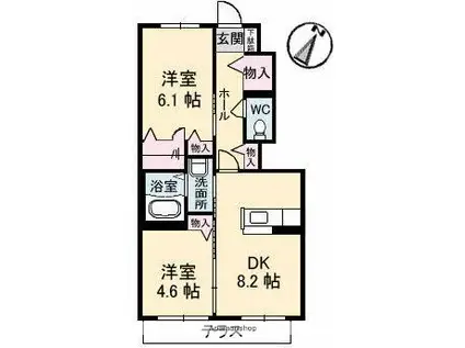 シャーメゾン西山崎 A棟・B棟(2DK/1階)の間取り写真