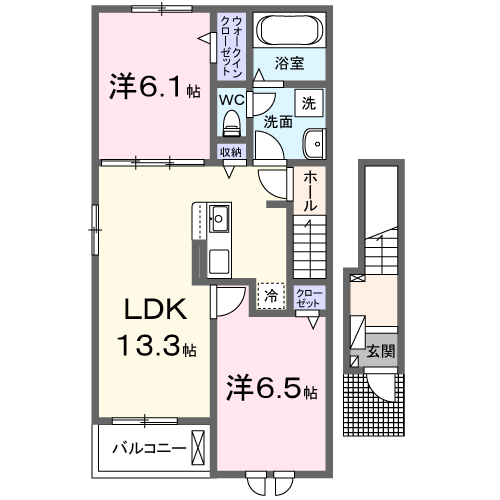 ルーベル宇多津Ⅲ D(2LDK/2階)の間取り写真