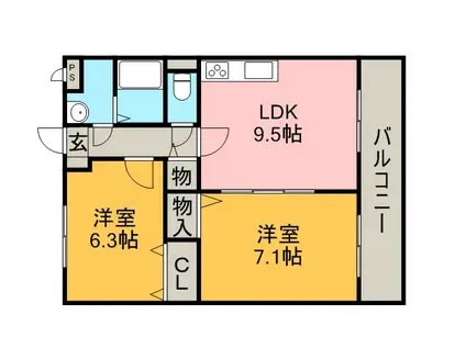 マリベール桜木(2LDK/3階)の間取り写真