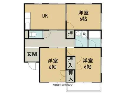 ビラ岸の上(3DK/1階)の間取り写真