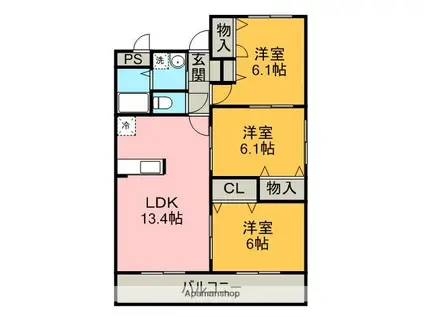 エクセレント・コーン(3LDK/3階)の間取り写真