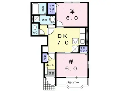 パシエンテ B棟(2DK/1階)の間取り写真