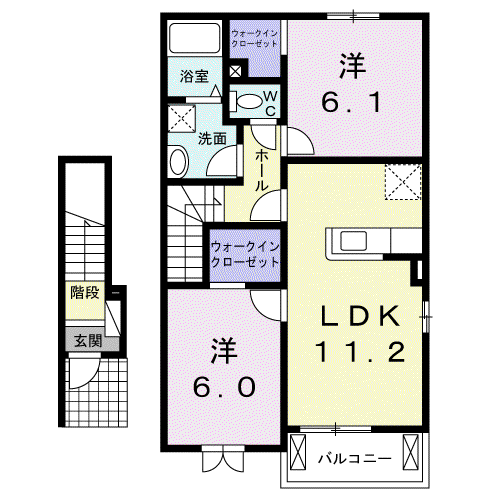 セリーヌ B(2LDK/2階)の間取り写真