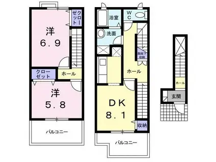 ビッグ・イースト上泉(2DK/2階)の間取り写真