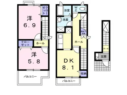 ビッグ・イースト上泉(2DK/2階)の間取り写真