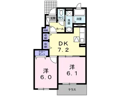 ガーデンヒルズ吉岡(2DK/1階)の間取り写真