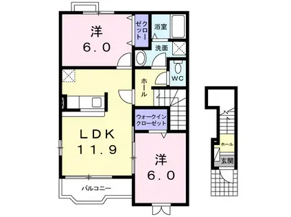 グランドヒルA(2LDK/2階)の間取り写真
