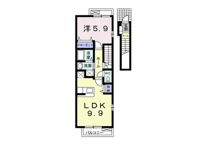 ジョリメゾン桜木A(1LDK/2階)の間取り写真