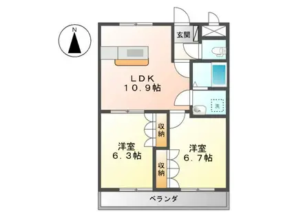 トーケン・プロニティ(2LDK/1階)の間取り写真
