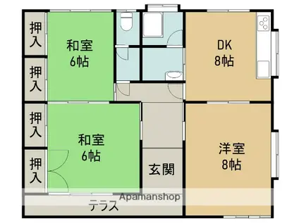 予讃線 新居浜駅 徒歩13分 1階建 築34年(3DK)の間取り写真
