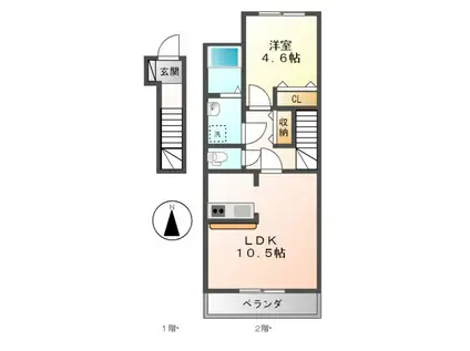 ステラM(1LDK/2階)の間取り写真