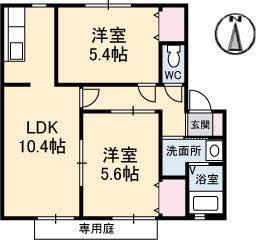 ウィンディアUWABARA B棟(2LDK/1階)の間取り写真