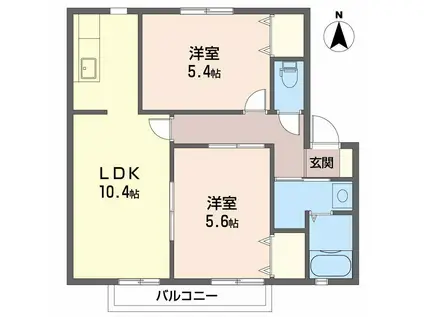 ウィンディアUWABARA B棟(2LDK/2階)の間取り写真