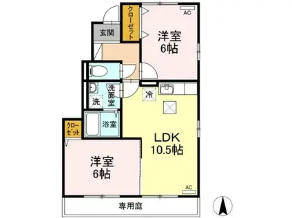 カンファートA棟(2LDK/1階)の間取り写真