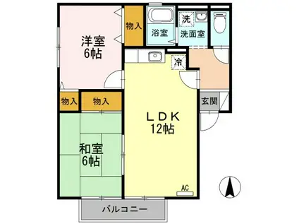 カンファタブルB棟(2LDK/1階)の間取り写真